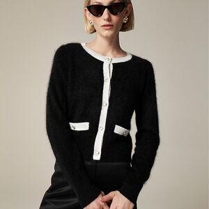 J Crew Brushed cashmere fitted cardigan sweater with contrast trim